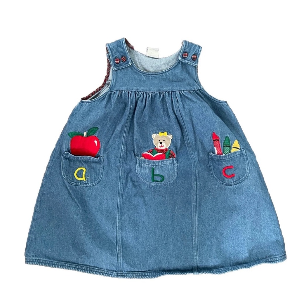 Samara Vintage ABC Embroidered Figures Denim Dress Size 5